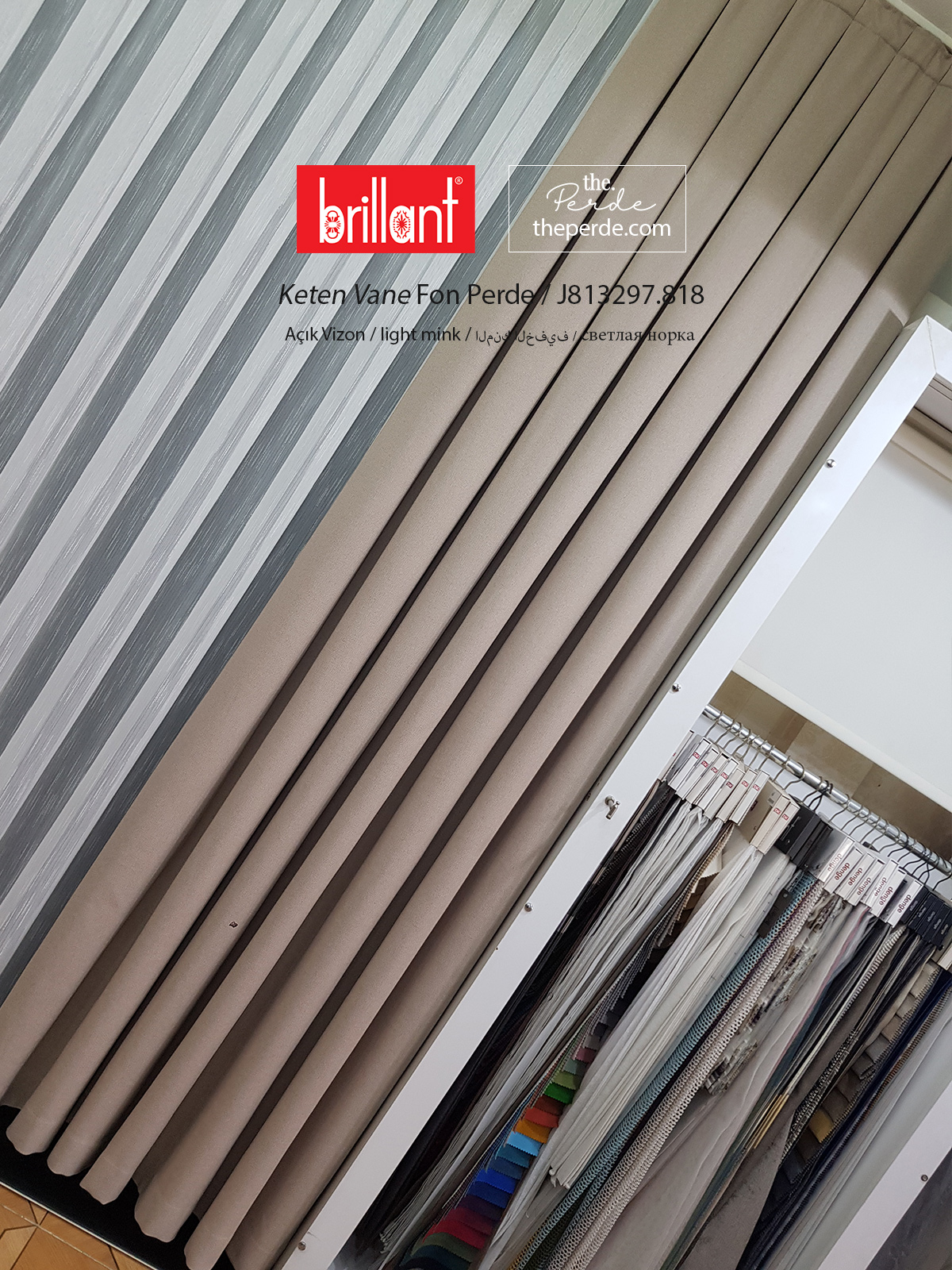 Brillant Keten Fon Perde Vane Açık Vizon Modern sade düz