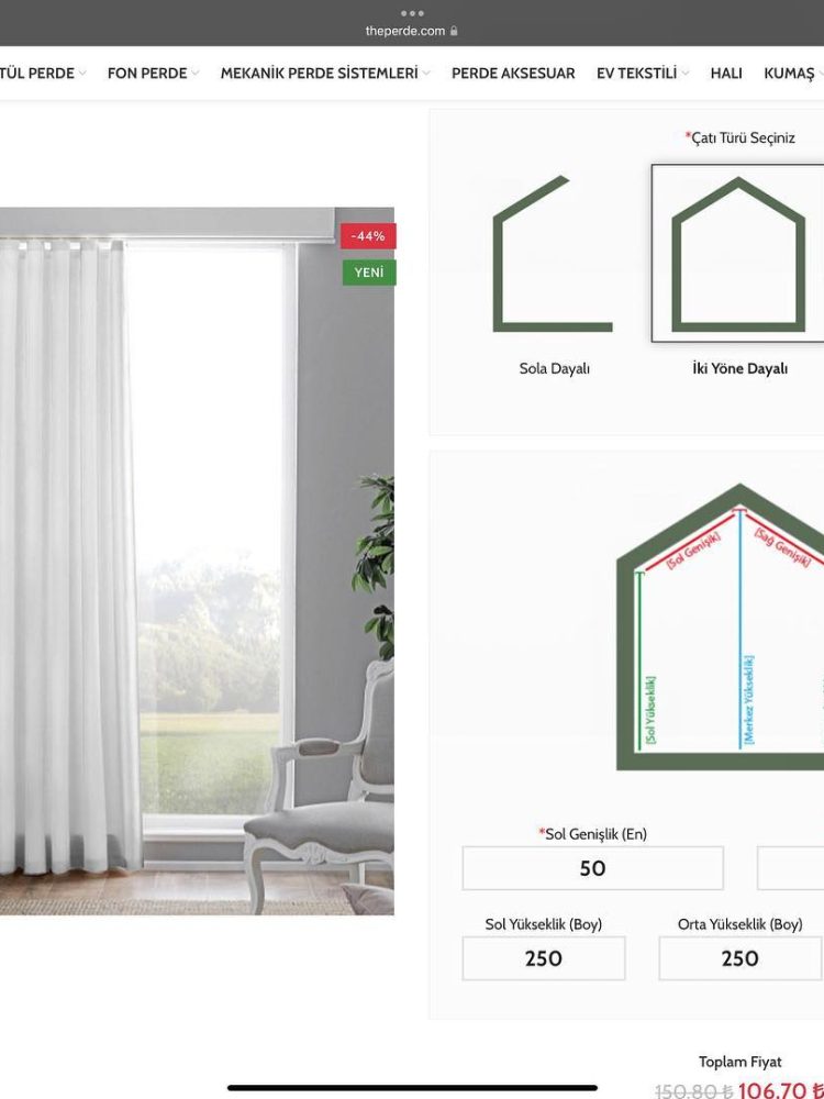 çatı eğimli perde seçenekleri