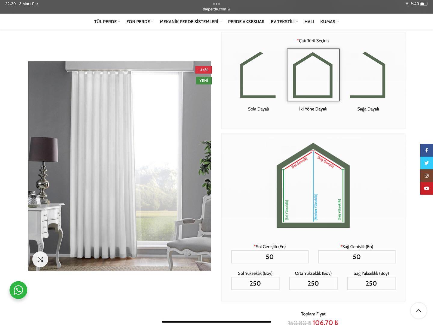 çatı eğimli perde seçenekleri
