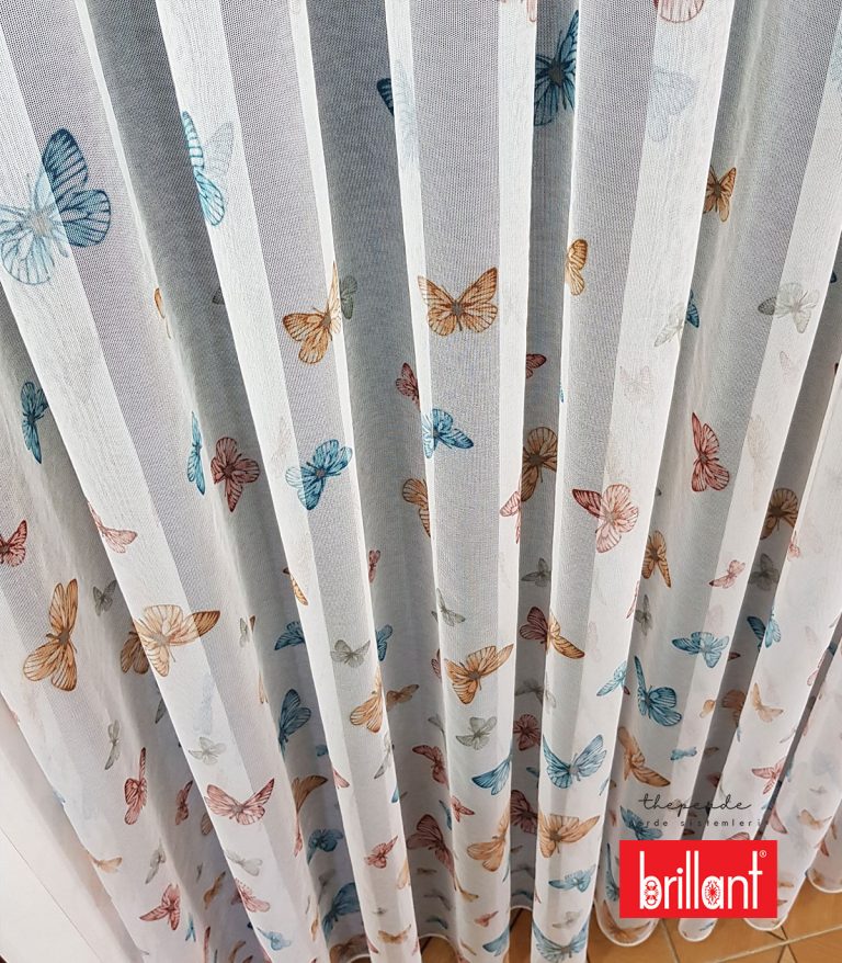 Brillant Este Butterfly Çocuk Odası Mutfak Tül Perde Kırık Beyaz (Ekru)