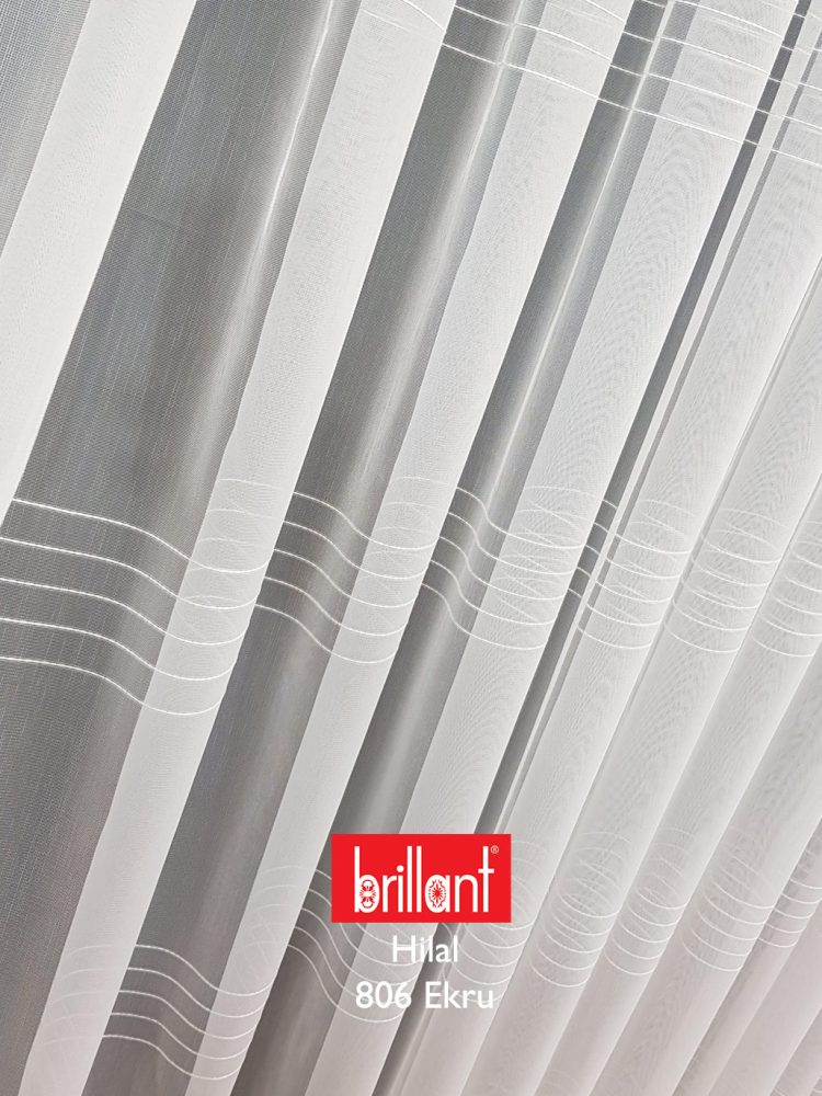 Outlet Brillant Tül Perde Hilal Ekru Bantlı Düz Dikim
