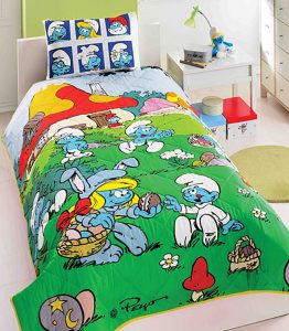 taç şirinler lisanslı yatak örtüsü tek kişilik theperde