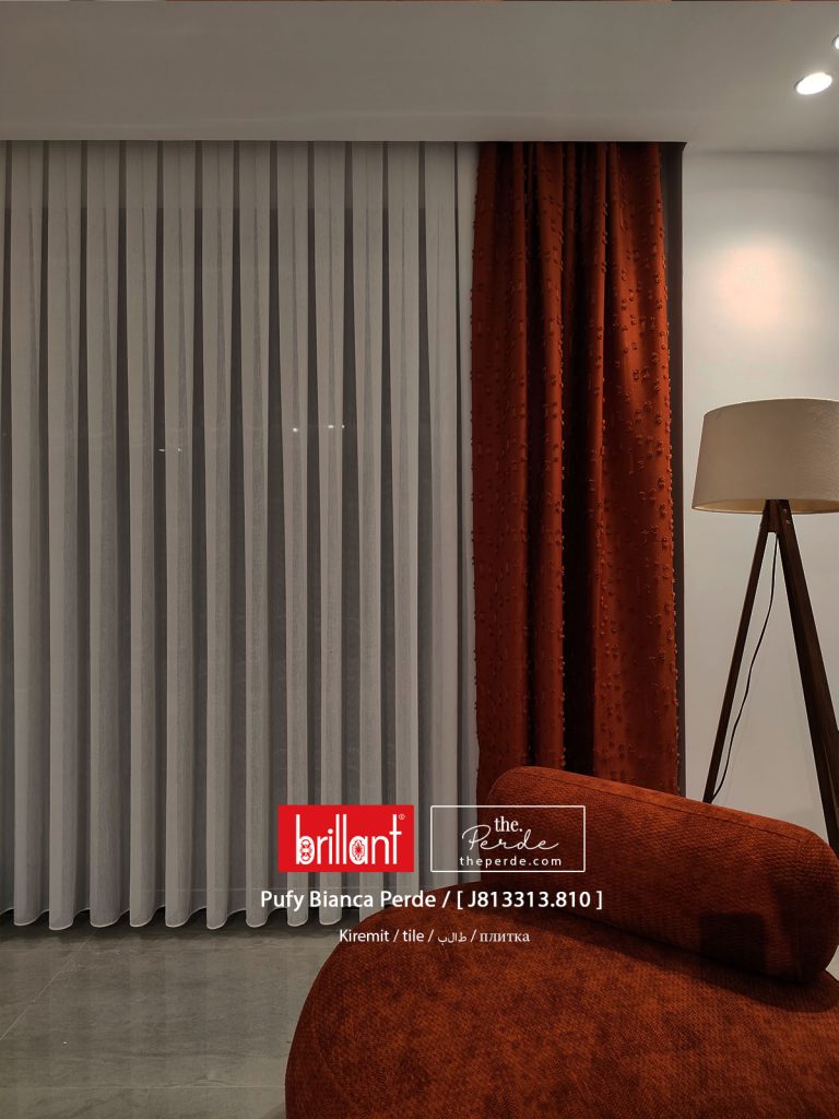 Brillant Pufy Ponponlu fon perde kiremit modern minimalist theperde Keten Zemin