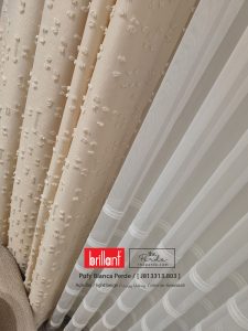 Brillant Pufy Ponponlu fon perde açık bej modern minimalist theperde Keten Zemin