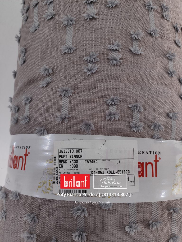 Brillant Pufy Ponponlu fon perde gri modern minimalist theperde Keten Zemin