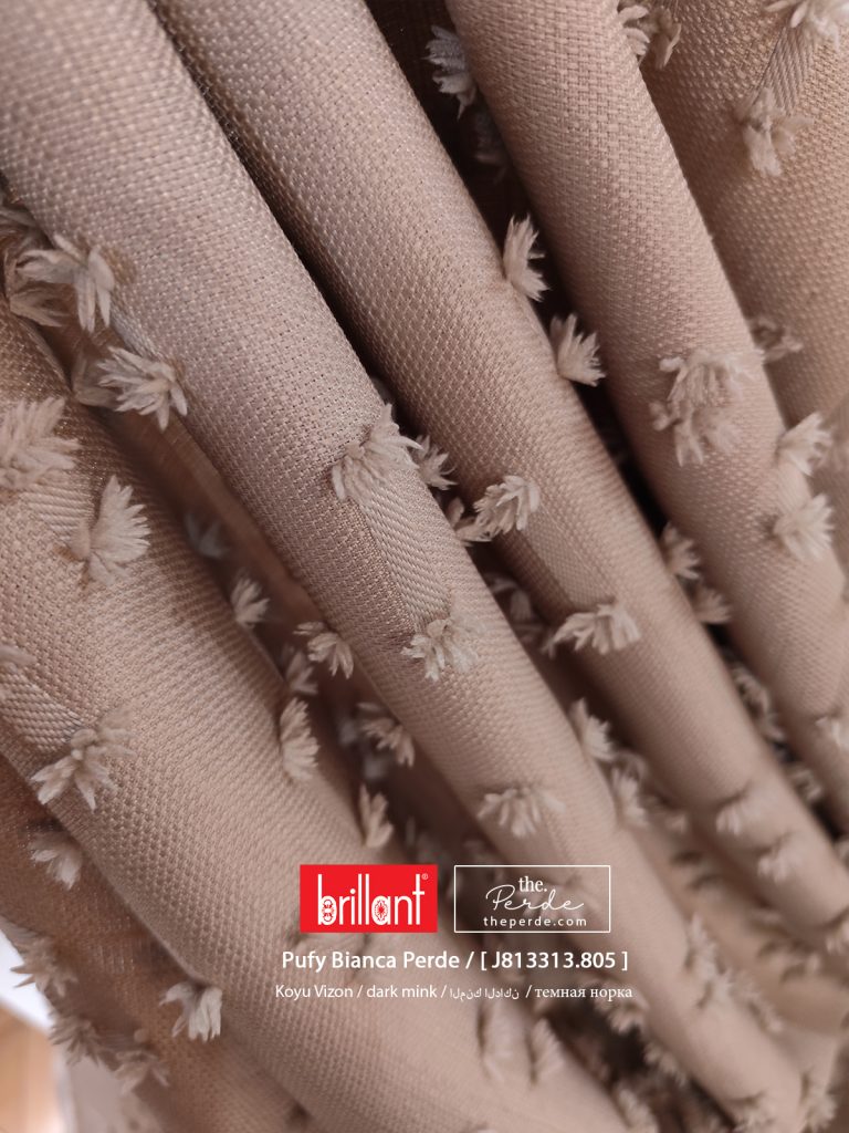 Brillant Pufy Ponponlu fon perde Koyu Vizon modern minimalist theperde Keten Zemin