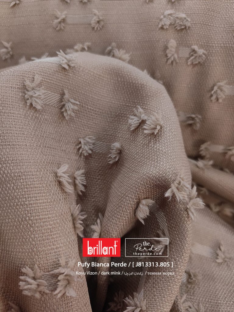 Brillant Pufy Ponponlu fon perde Koyu Vizon modern minimalist theperde Keten Zemin