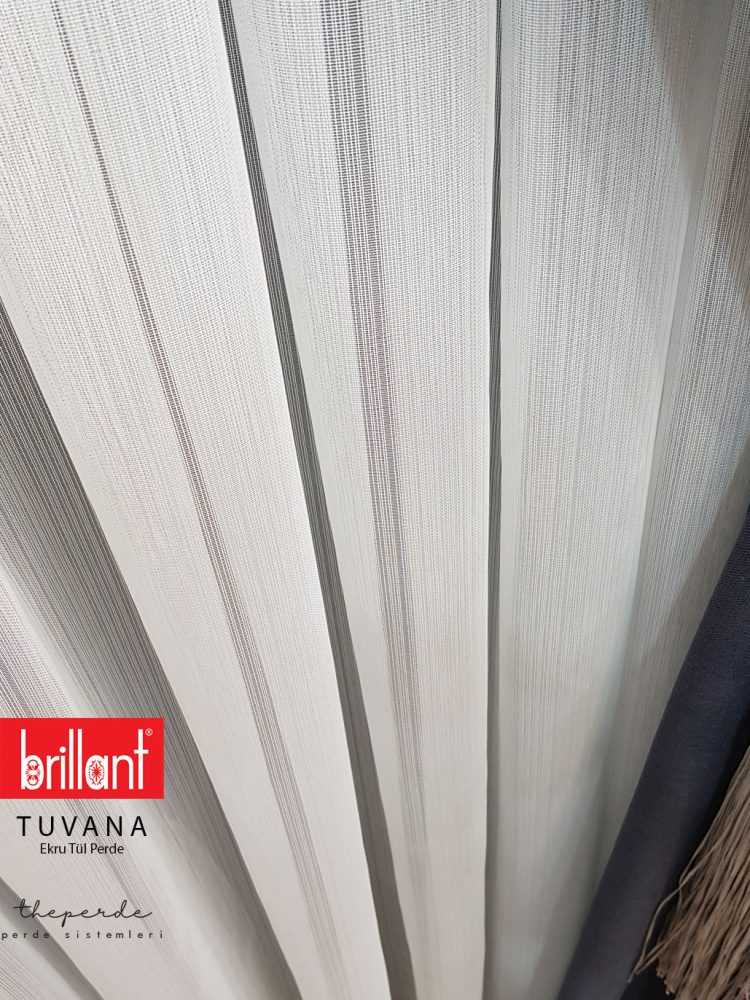 Brillant tuvana ekru çizgili tül perde