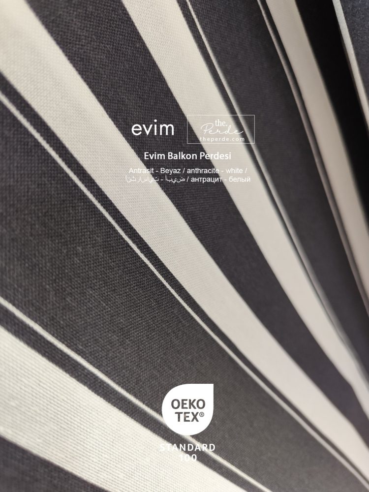 Uzun Balkon Perdesi Antrasit Beyaz Çizgili Evim 1. Kalite Max Yükseklik 260 cm