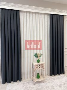 Brillant Füme Gri Hasır Keten Blackout Karartma Güneşlik Fon Perde D813197.807